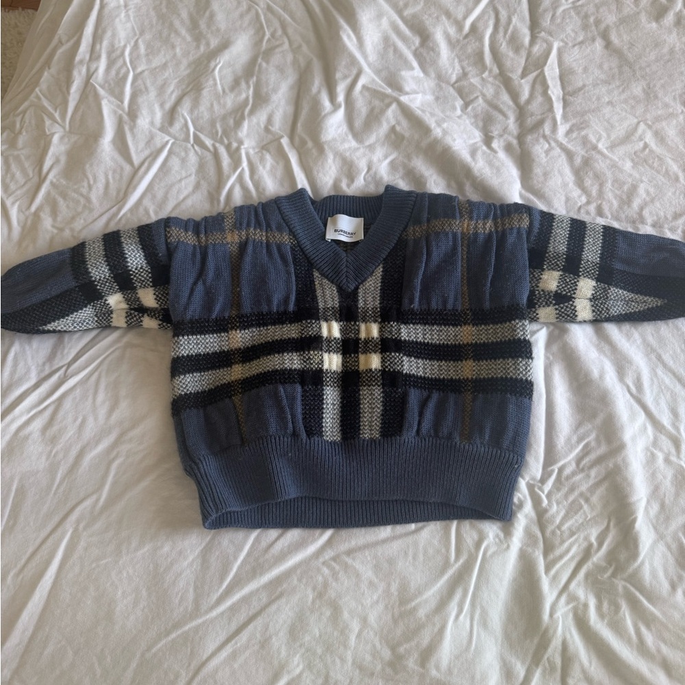 Burberry Plaid V-Neck Knit Sweater